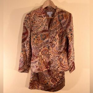 VNTG 70s-Look Quiet Luxury Adrianna Papell 100% Silk 2 Piece Skirt Set 10